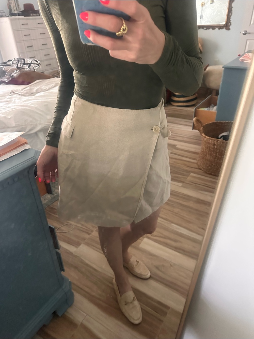 Ronny Kobo Collection Beige Wrap-Style Mini Skirt